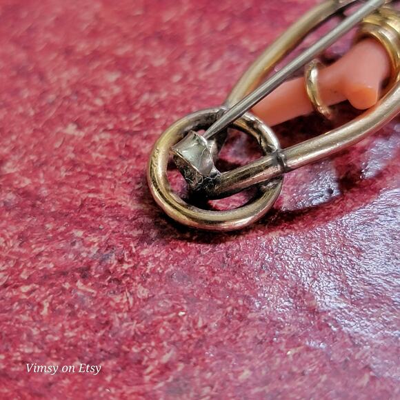 Victorian 14K Gold Love Knot Brooch with Pink Coral -Heirloom - Picture 10 of 10